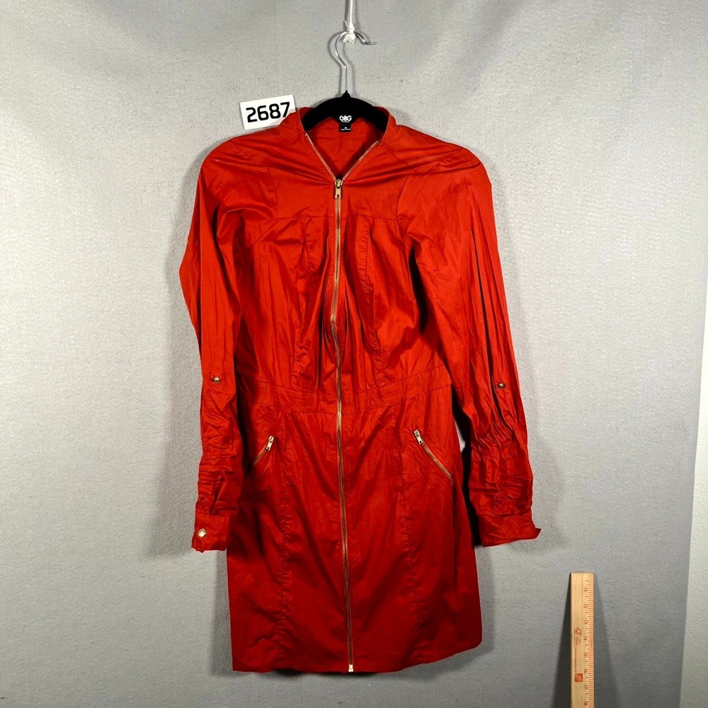GBG Los Angeles Poplin Dress Womens Medium Dark Persimmon Stretch Nelly Zip Up